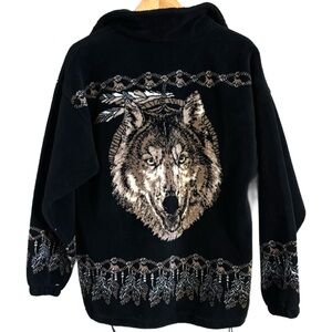 Vintage 90's Bear Ridge Wolf & Dreamcatcher Cabincore Rustic Fleece Jacket-M USA